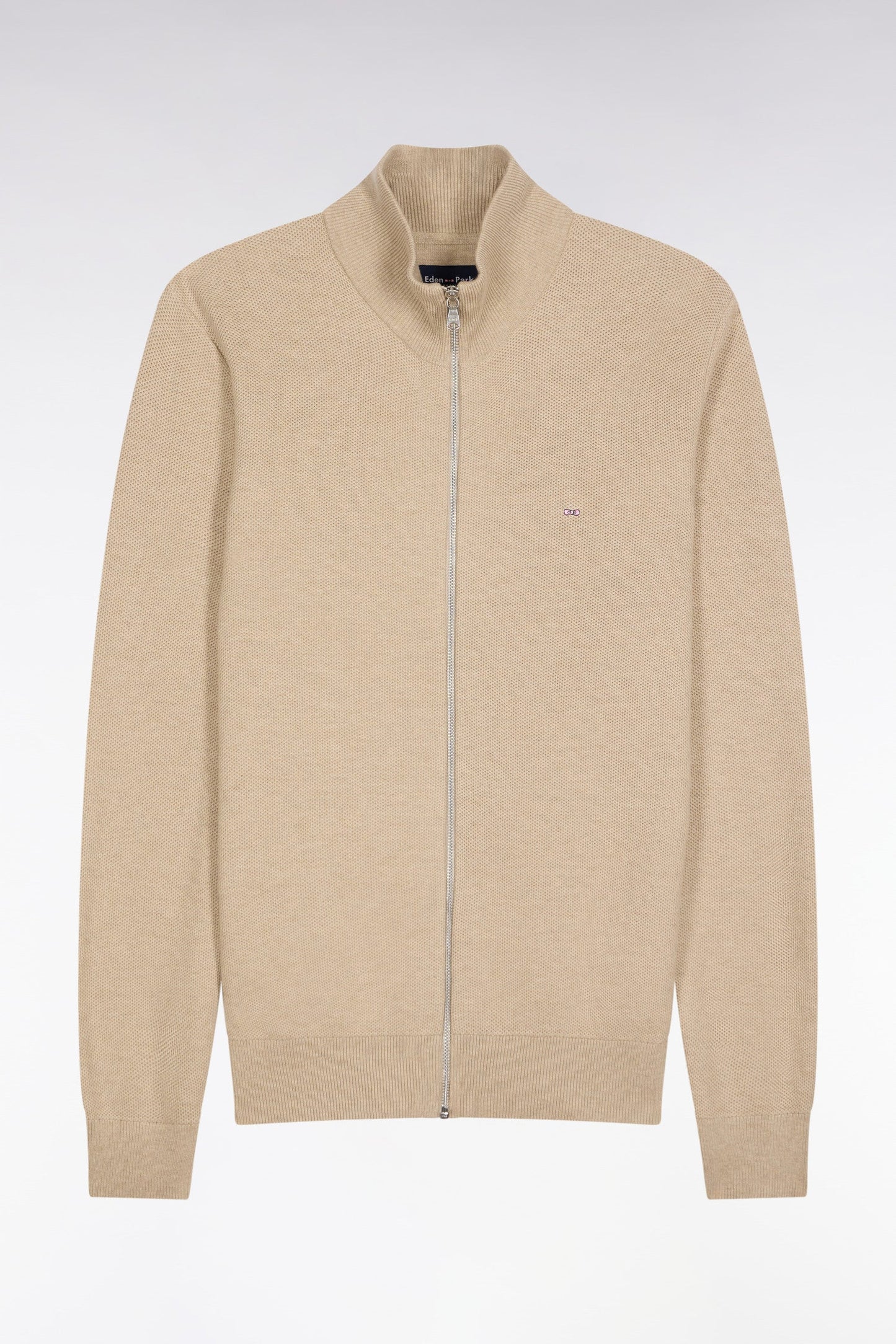 Cardigan zippé en laine et coton camel coupe droite - MANQUE PORTES
