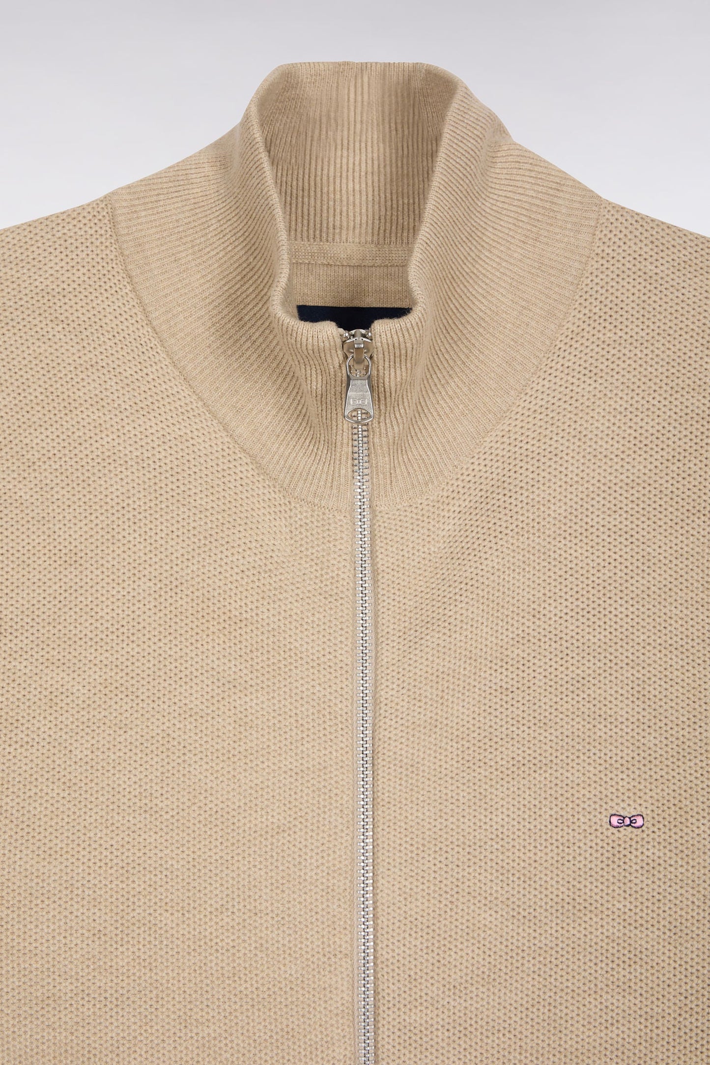 Cardigan zippé en laine et coton camel coupe droite - MANQUE PORTES
