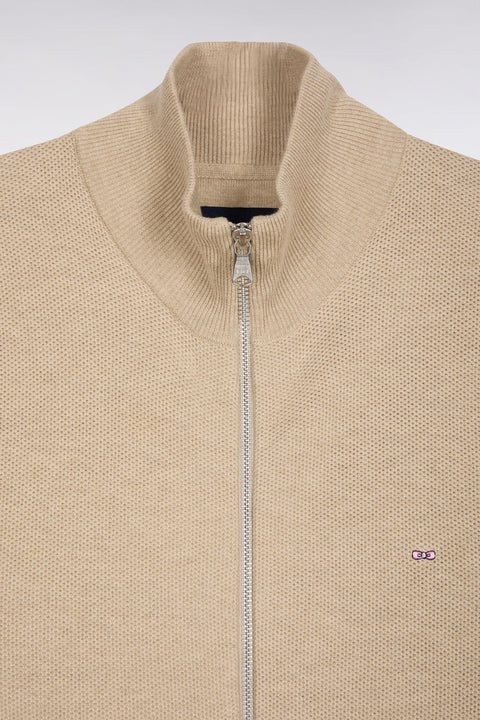 Cardigan zippé en laine et coton camel coupe droite - MANQUE PORTES - Image 3