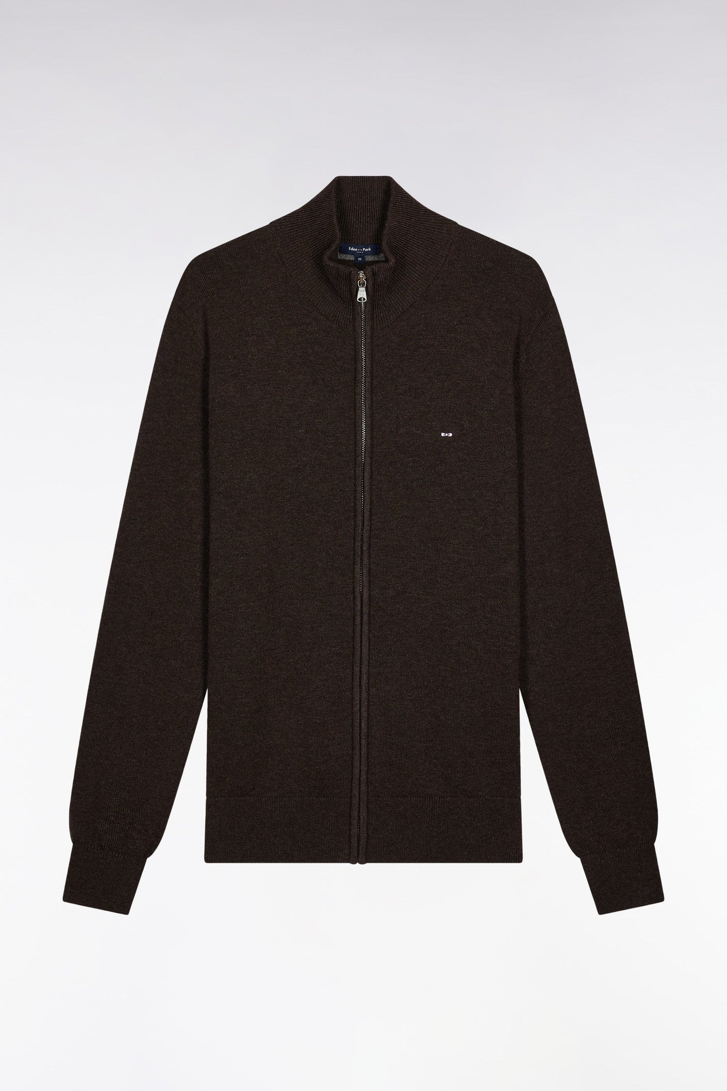 Cardigan zippé en laine et coton marron coupe droite - TROP DE MEGA PIXELS