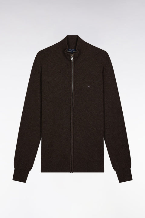 Cardigan zippé en laine et coton marron coupe droite - TROP DE MEGA PIXELS - Image 1