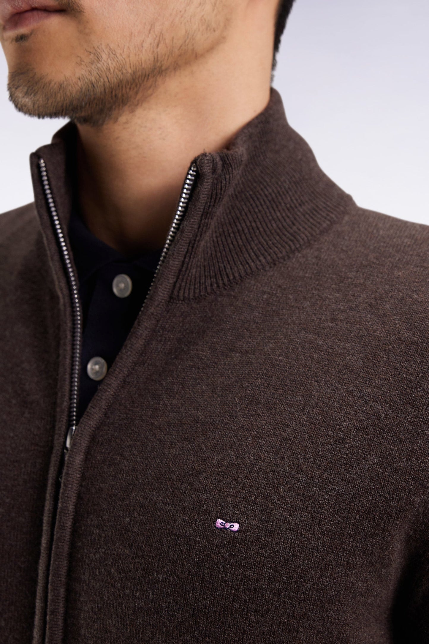 Cardigan zippé en laine et coton marron coupe droite - TROP DE MEGA PIXELS