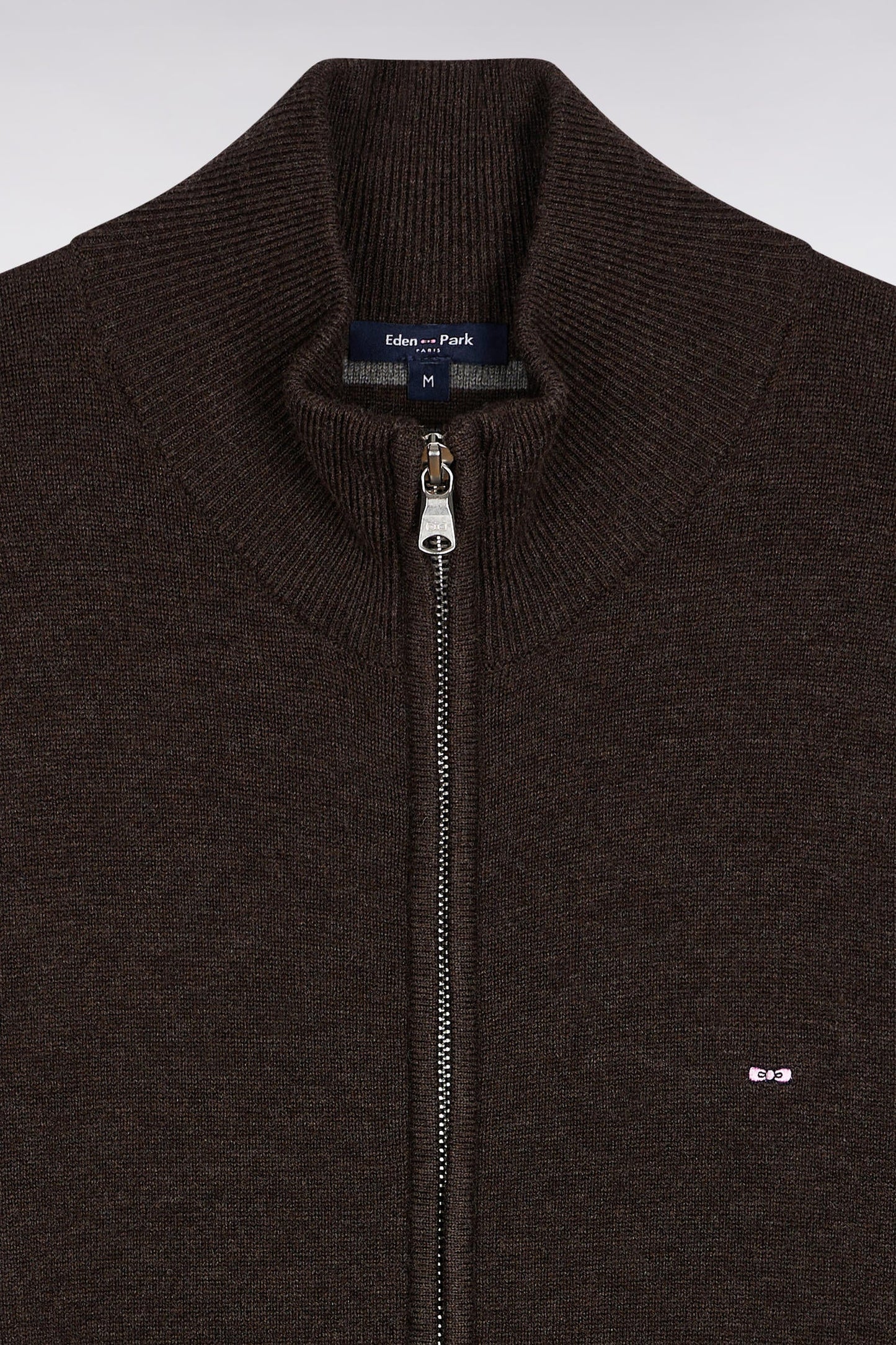 Cardigan zippé en laine et coton marron coupe droite - TROP DE MEGA PIXELS