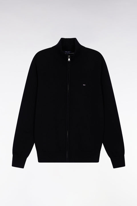 Cardigan zippé en laine et coton noir coupe droite - Image 2