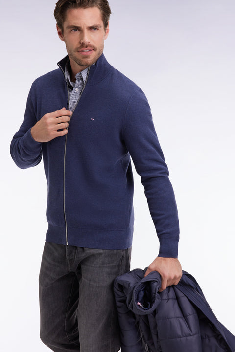 Cardigan en coton nid d'abeille marine coupe droite - Image 3