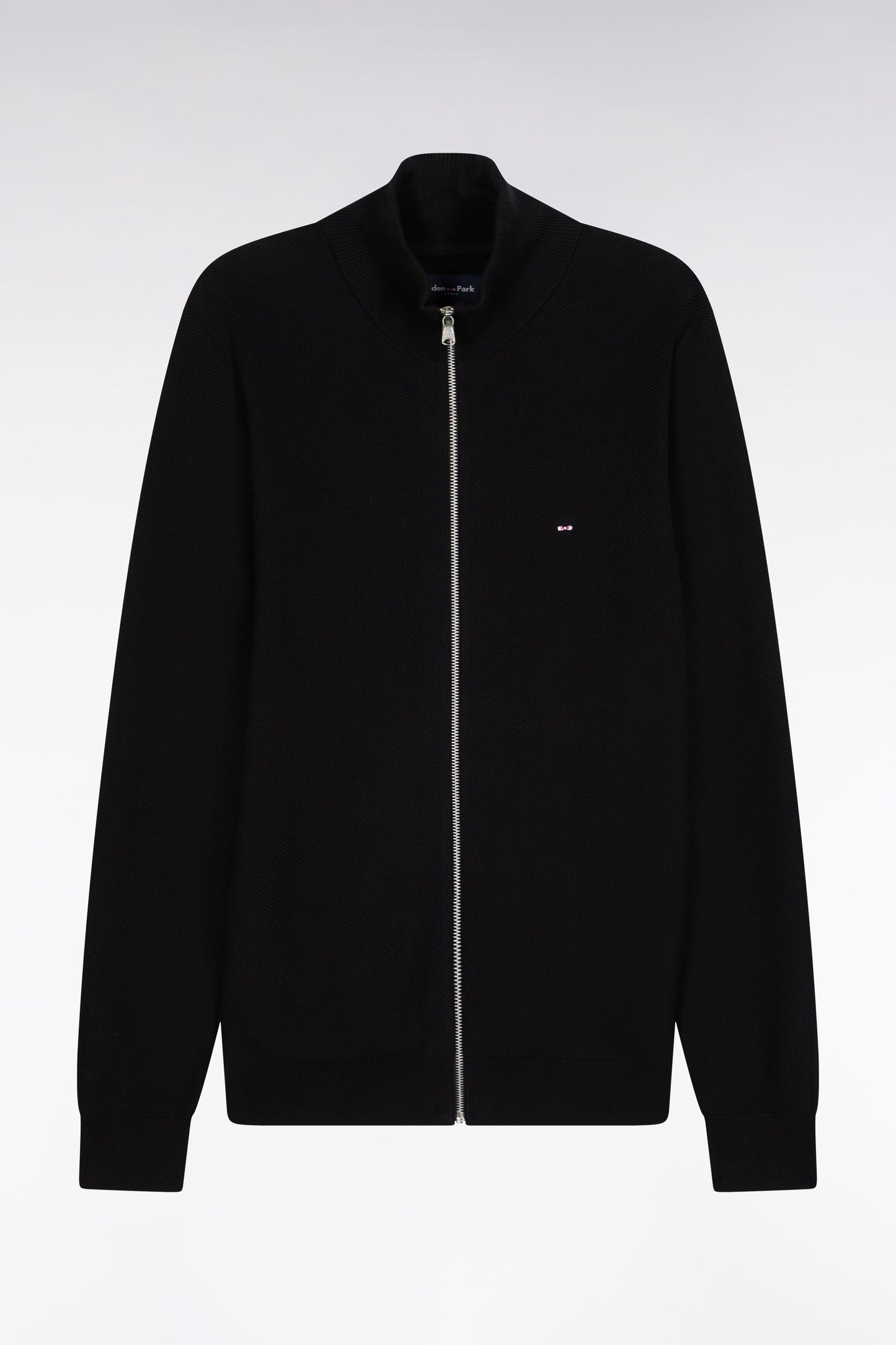 Cardigan en coton nid d'abeille noir coupe droite