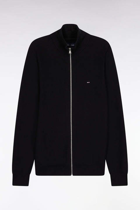 Cardigan en coton nid d'abeille noir coupe droite - Image 2