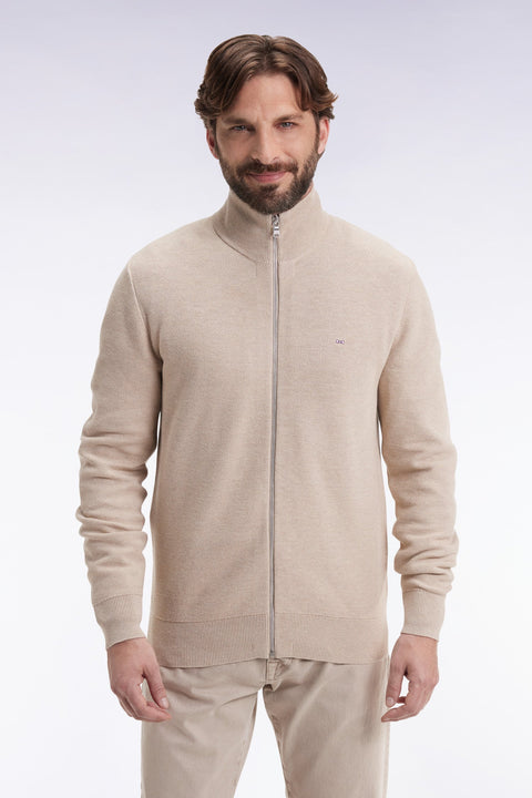 Cardigan en coton nid d'abeille beige coupe droite - MANQUE A PLAT - Image 1