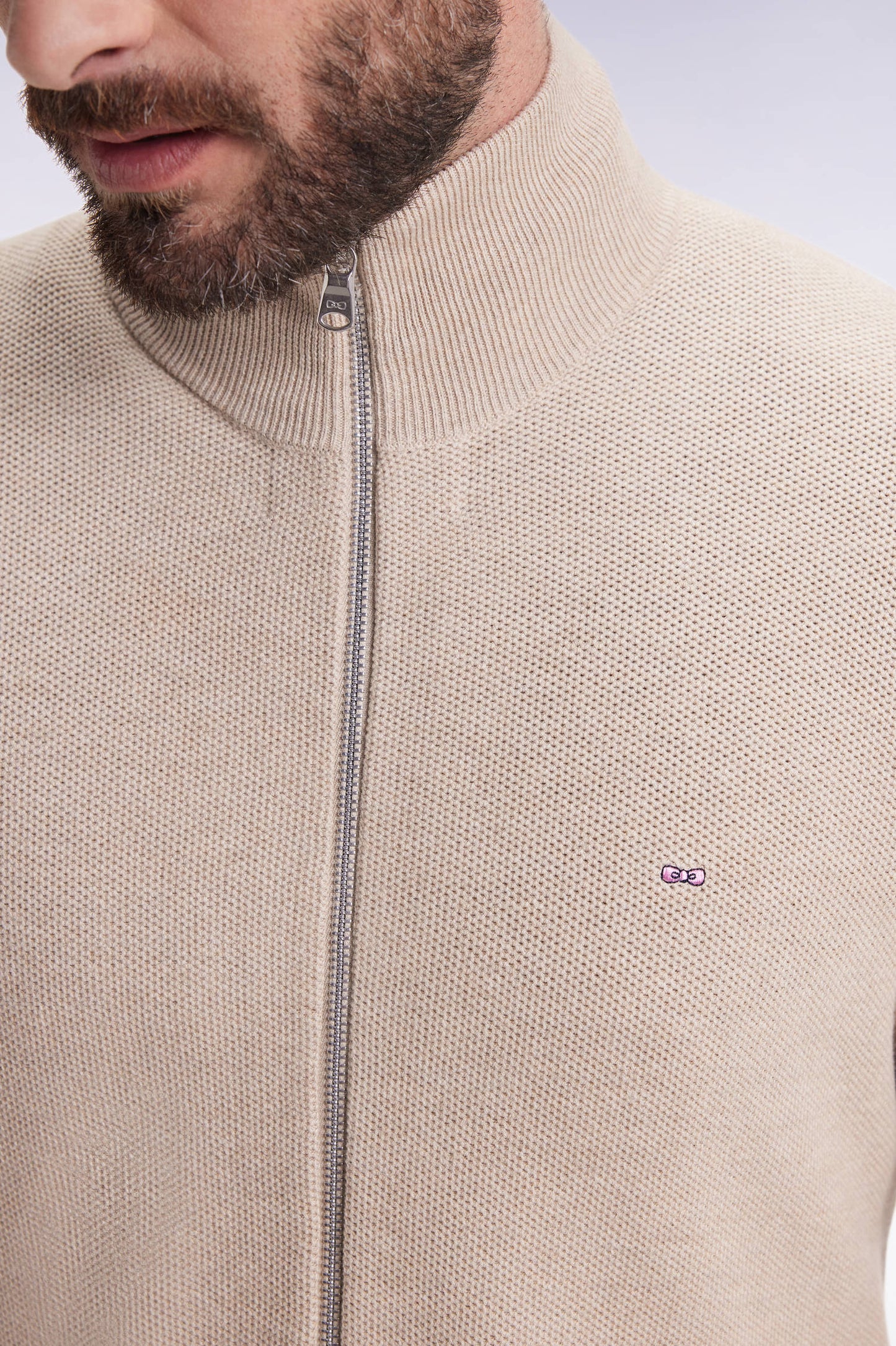 Cardigan en coton nid d'abeille beige coupe droite - MANQUE A PLAT