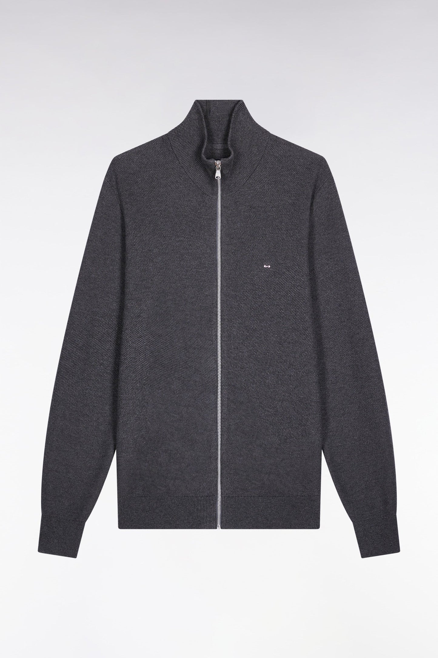 Cardigan en coton nid d'abeille gris coupe droite
