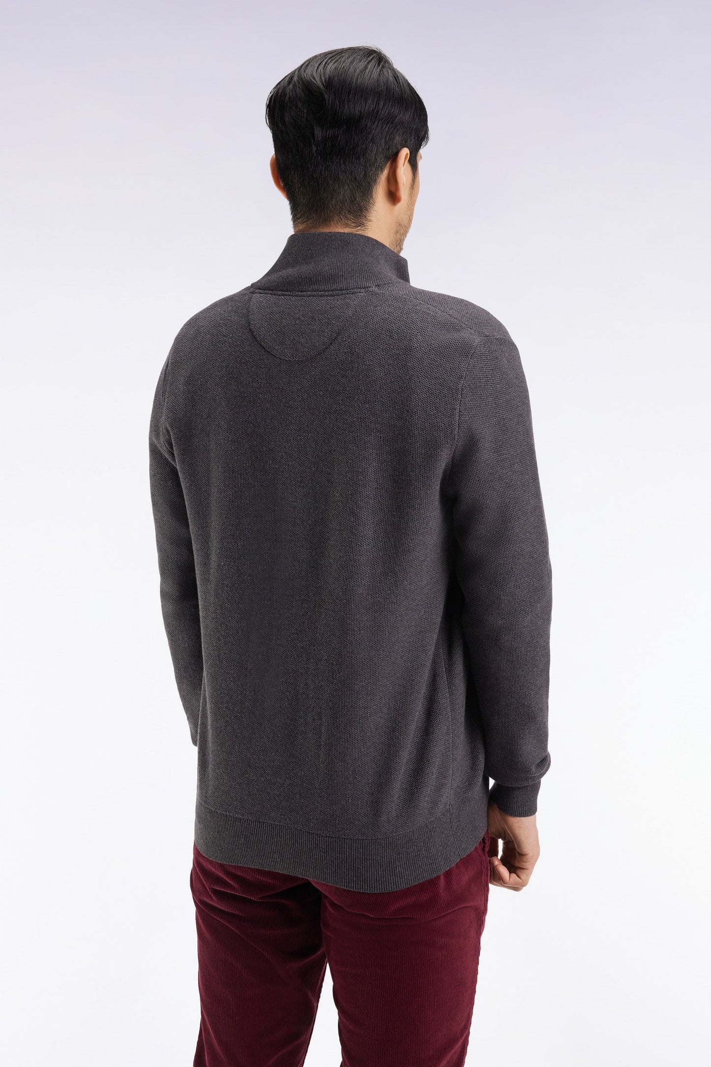 Cardigan en coton nid d'abeille gris coupe droite