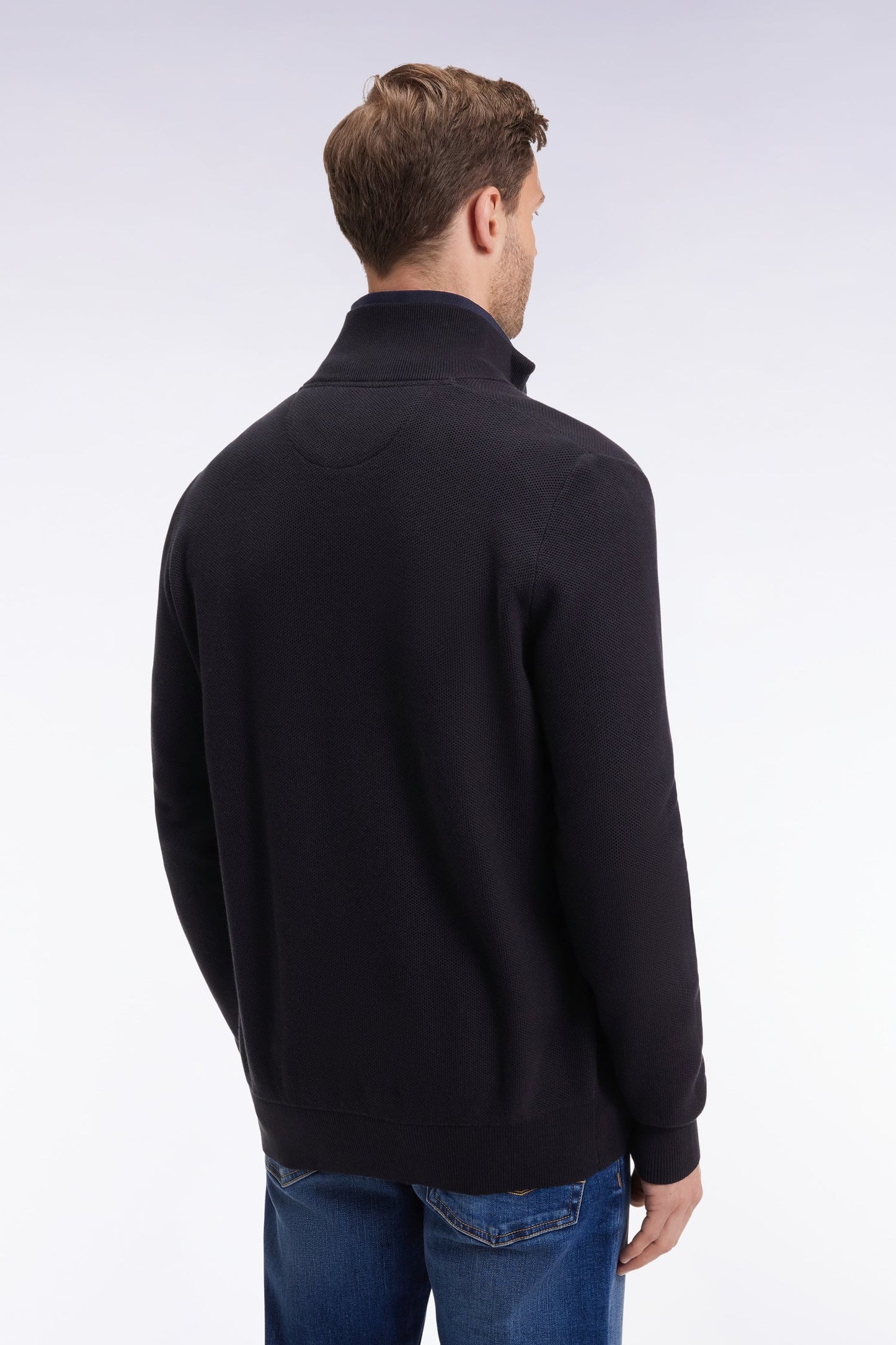 Cardigan en coton nid d'abeille noir coupe droite