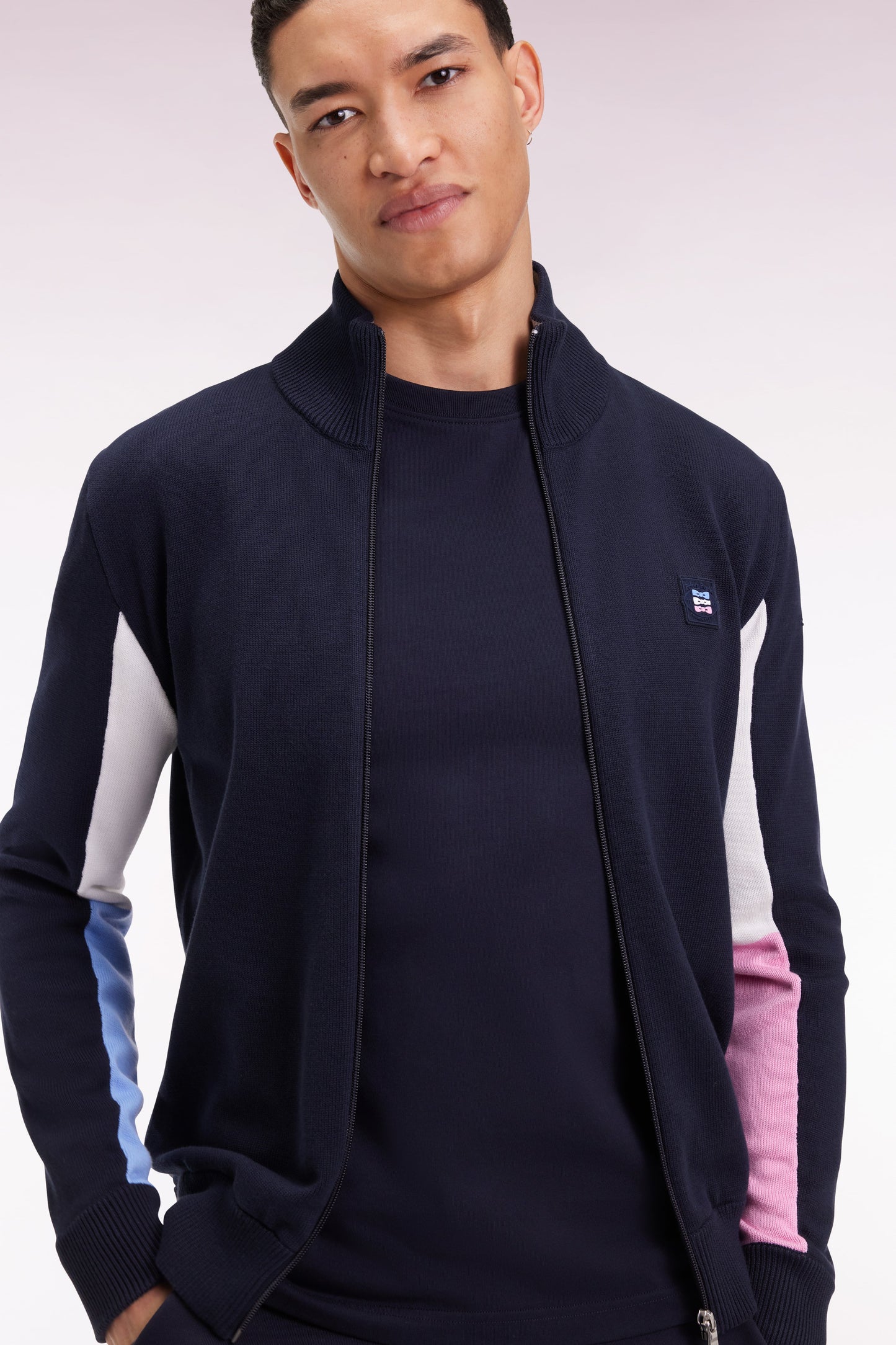 Cardigan en coton marine à intérieur de manches contrasté