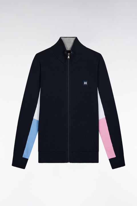 Cardigan en coton marine à intérieur de manches contrasté - Image 2