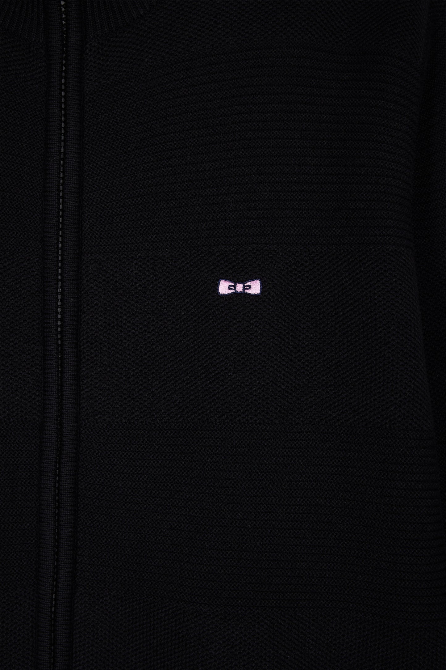 Cardigan zippé en coton nid d'abeille noir coupe droite