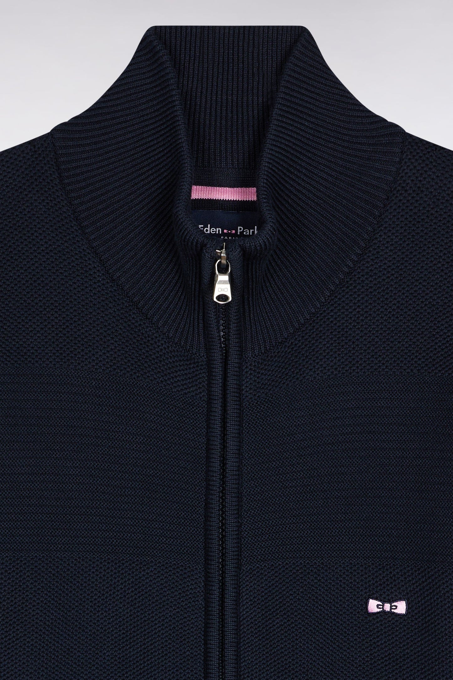 Cardigan zippé en coton nid d'abeille marine coupe droite