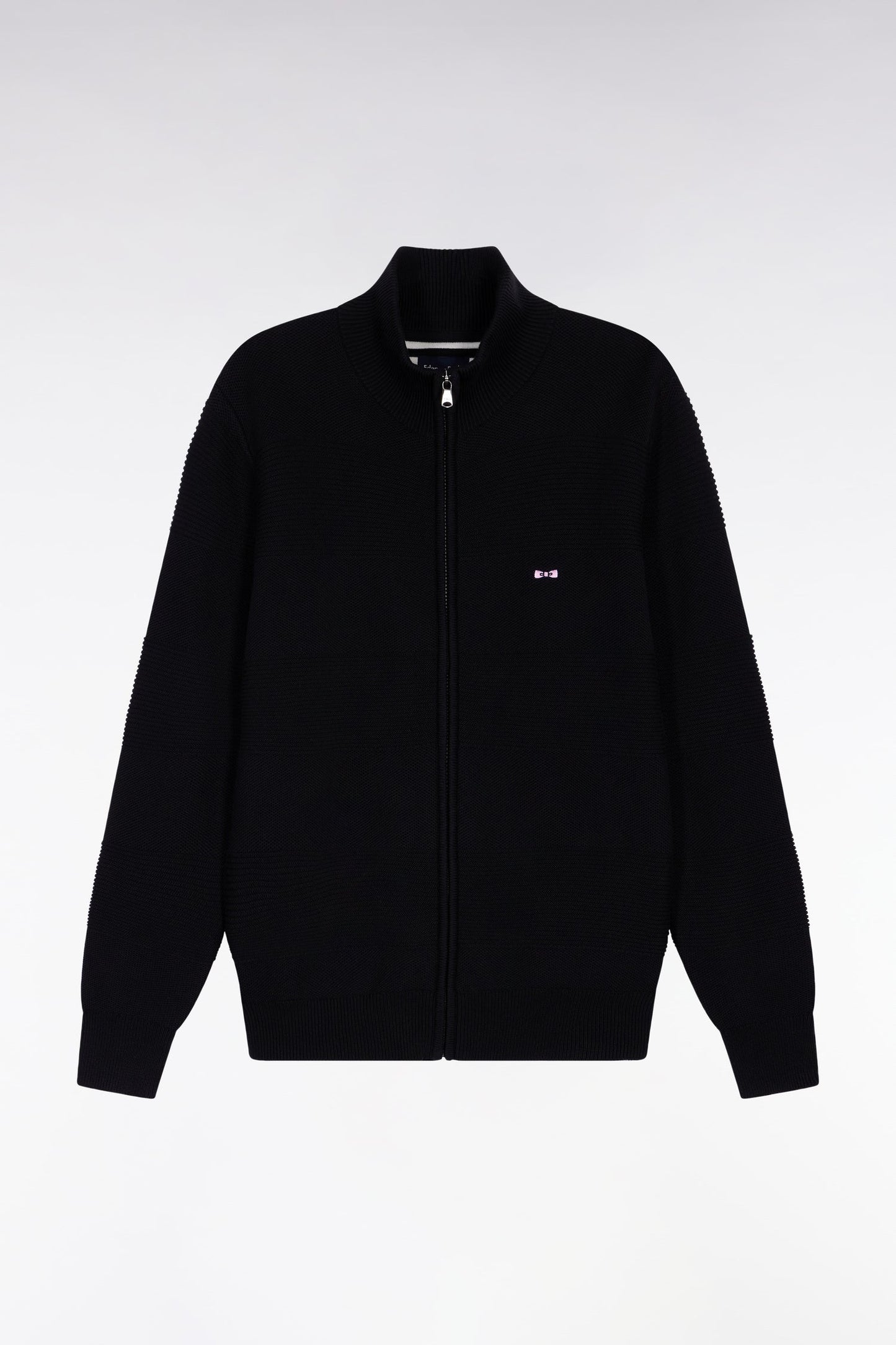 Cardigan zippé en coton nid d'abeille noir coupe droite
