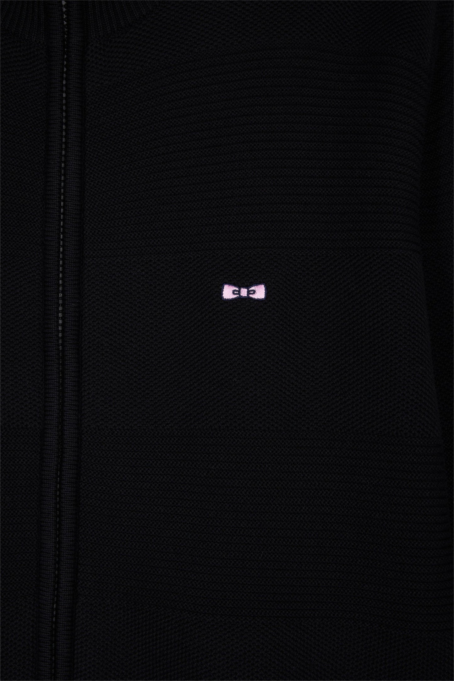 Cardigan zippé en coton nid d'abeille noir coupe droite