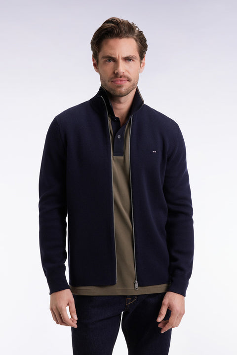 Cardigan en laine mérinos marine coupe droite - Image 1