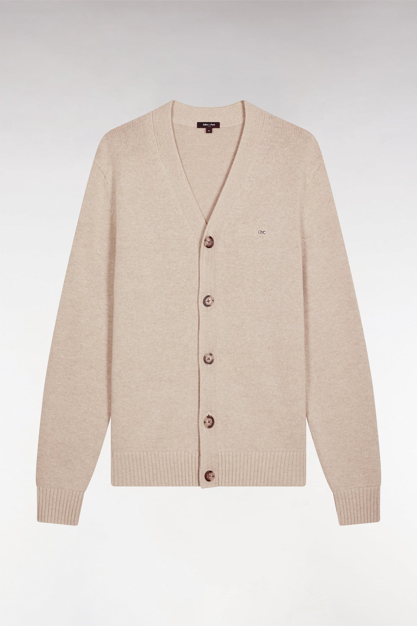 Cardigan en laine et coton beige coupe droite