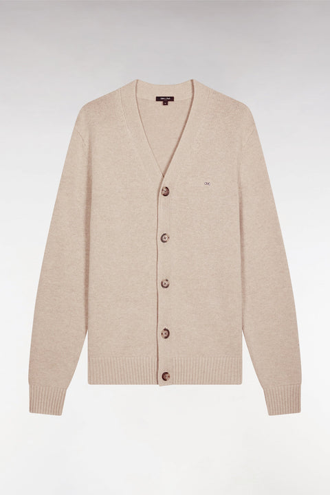 Cardigan en laine et coton beige coupe droite - Image 2
