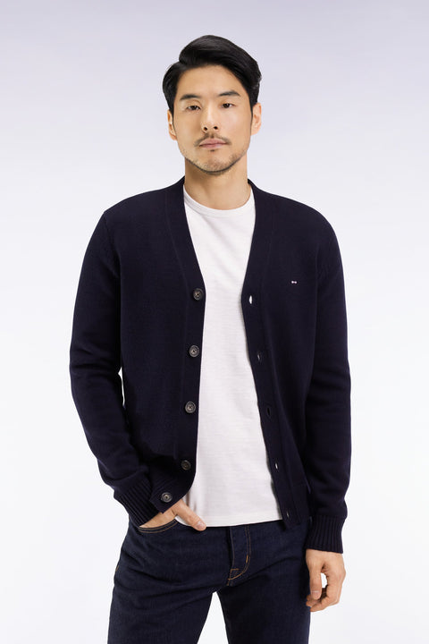Cardigan en laine et coton marine coupe droite - Image 1