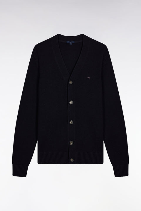Cardigan en laine et coton marine coupe droite - Image 2