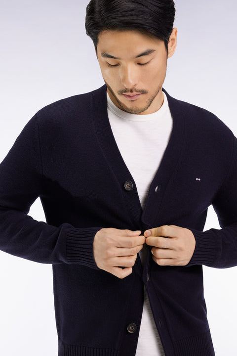 Cardigan en laine et coton marine coupe droite - Image 3