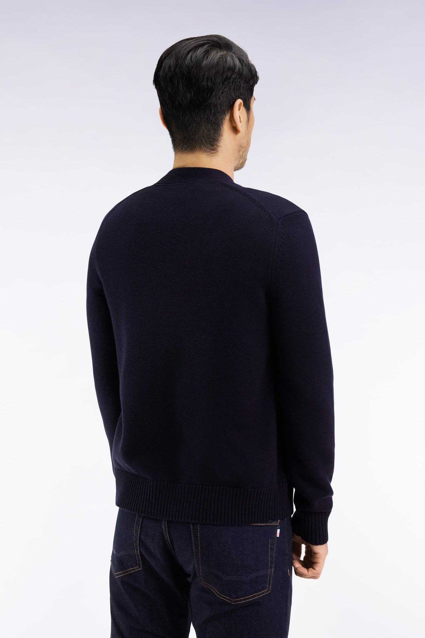 Cardigan en laine et coton marine coupe droite
