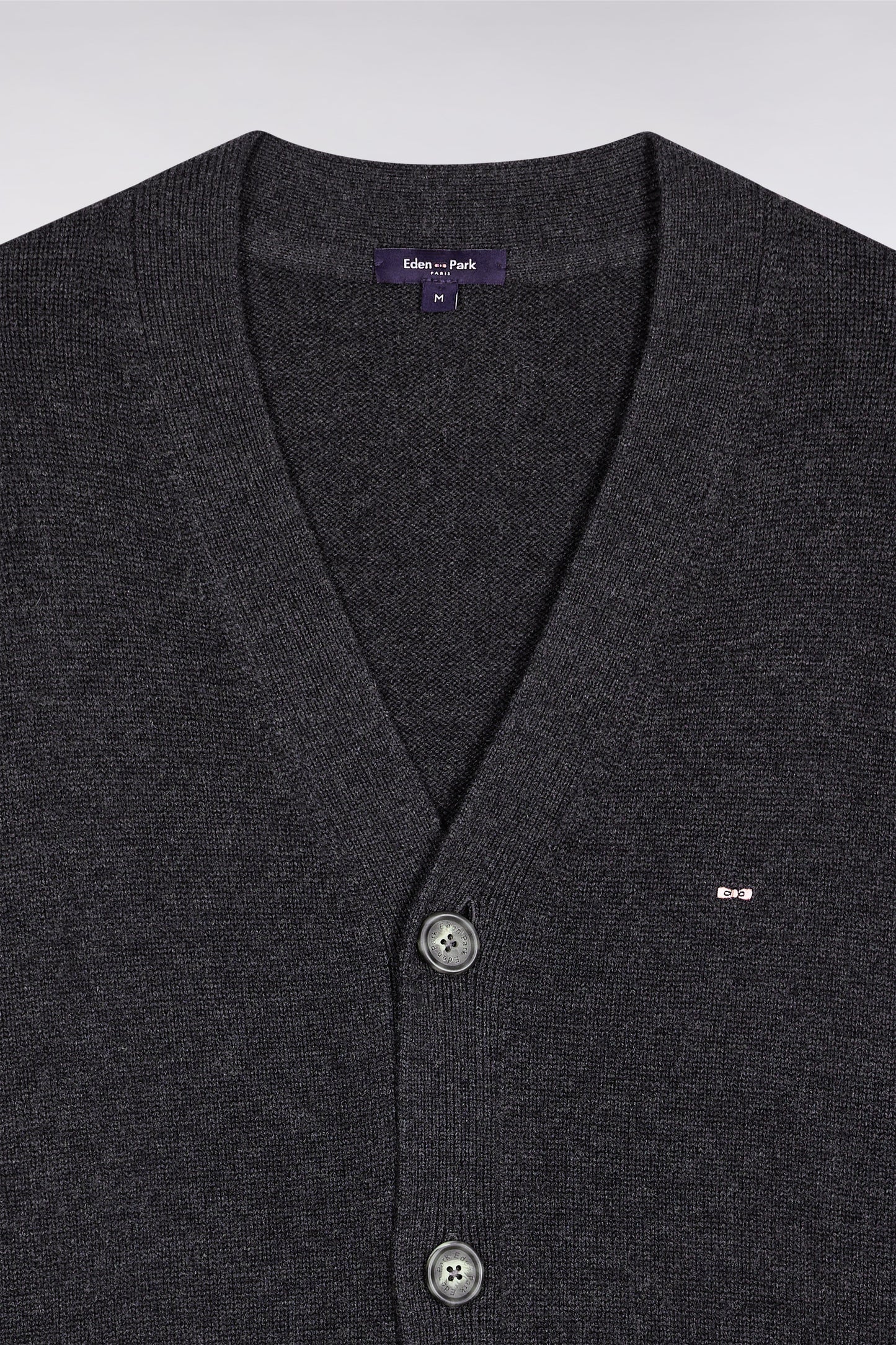 Cardigan en laine et coton gris coupe droite
