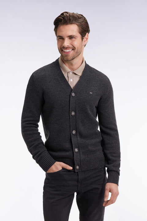 Cardigan en laine et coton gris coupe droite - Image 1