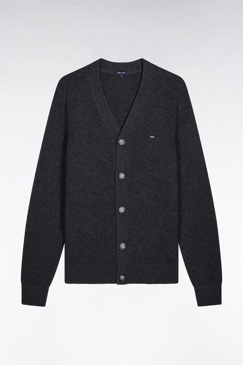 Cardigan en laine et coton gris coupe droite - Image 2