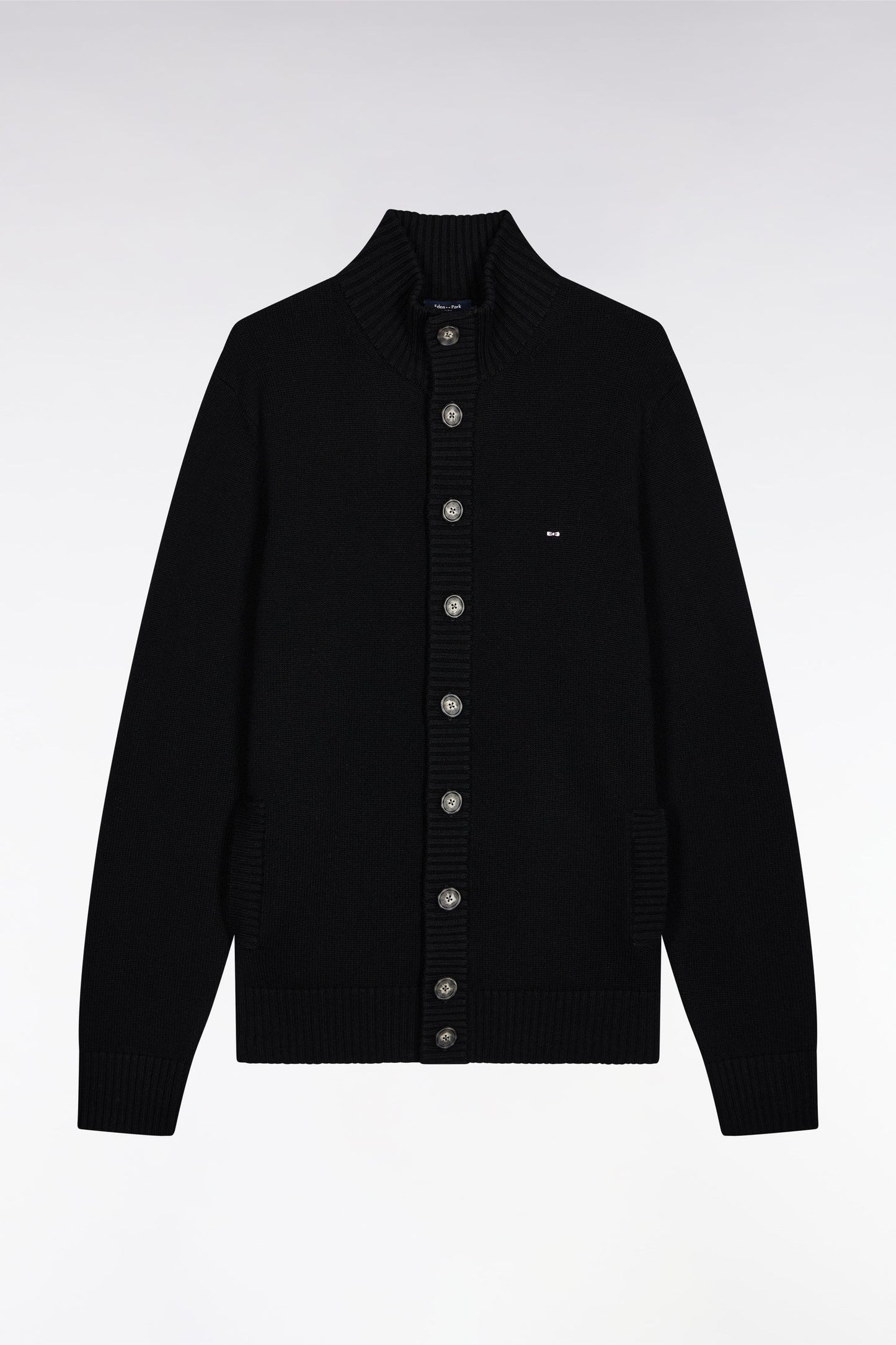 Cardigan à col montant en laine et coton noir