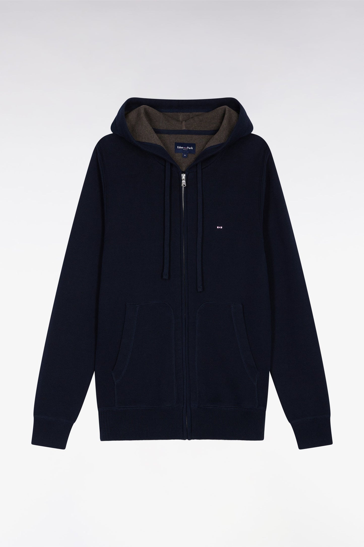 Pull à capuche zippé en coton marine coupe droite