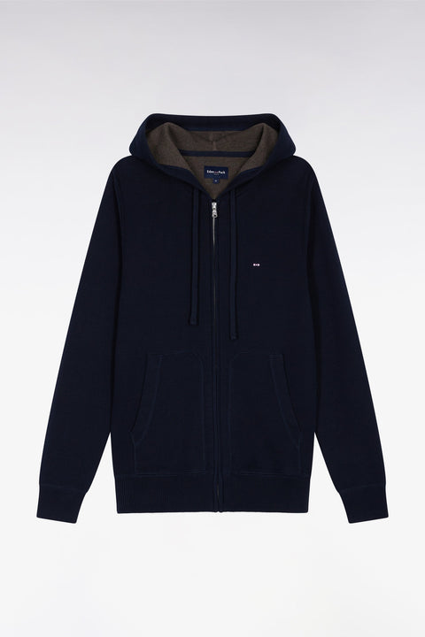Pull à capuche zippé en coton marine coupe droite - Image 2