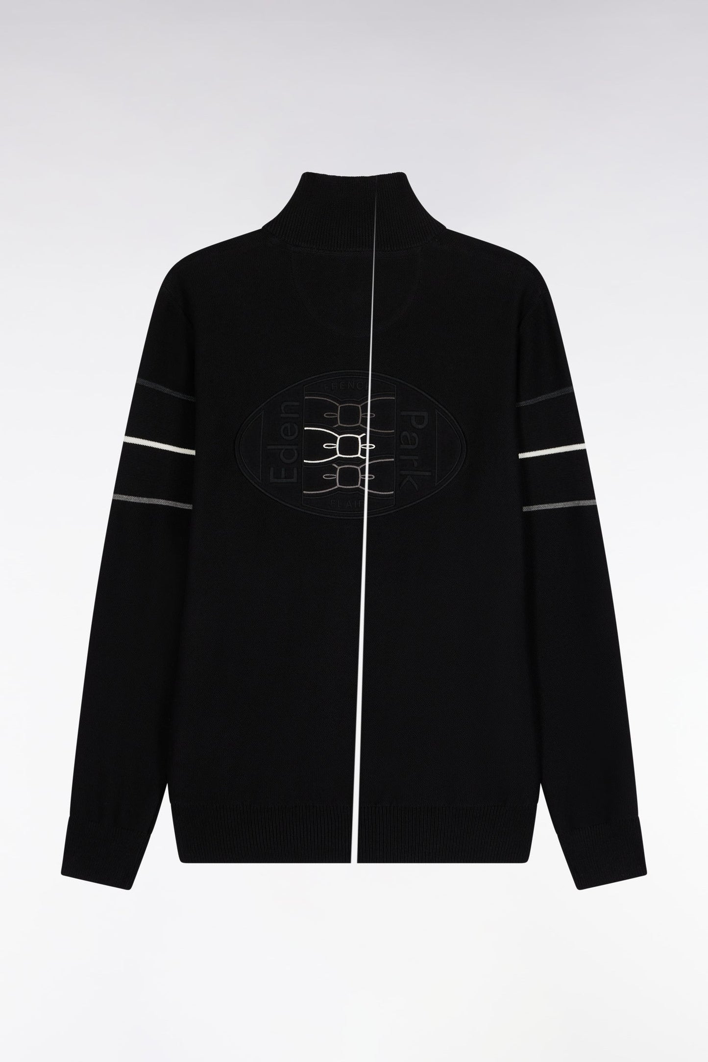 Cardigan zippé en coton noir à liserés colorés coupe droite