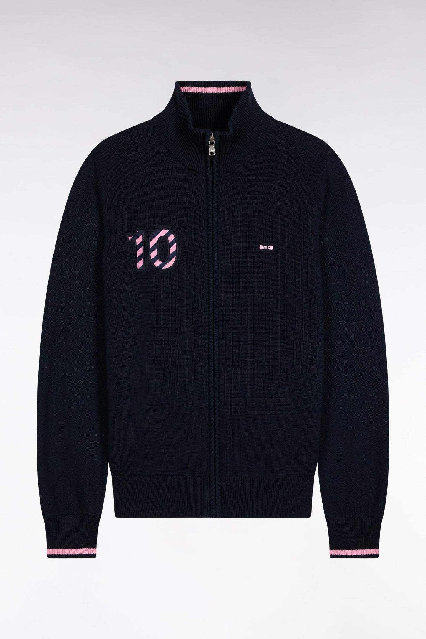 Cardigan zippé en coton marine broderie 10 marine coupe droite