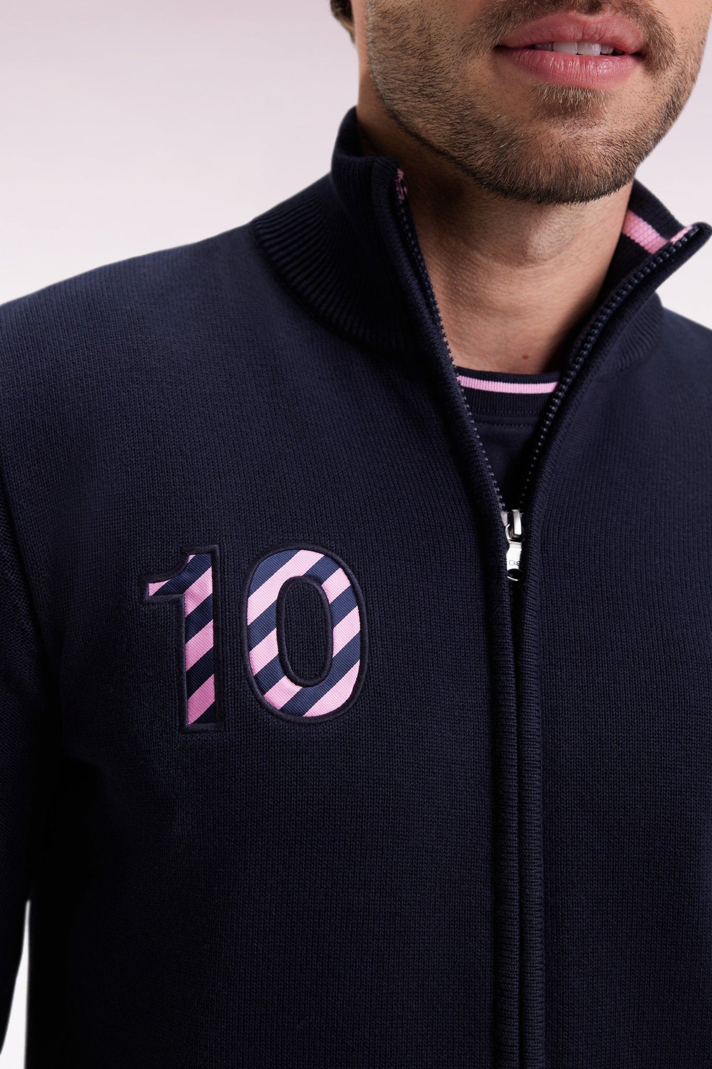Cardigan zippé en coton marine broderie 10 marine coupe droite