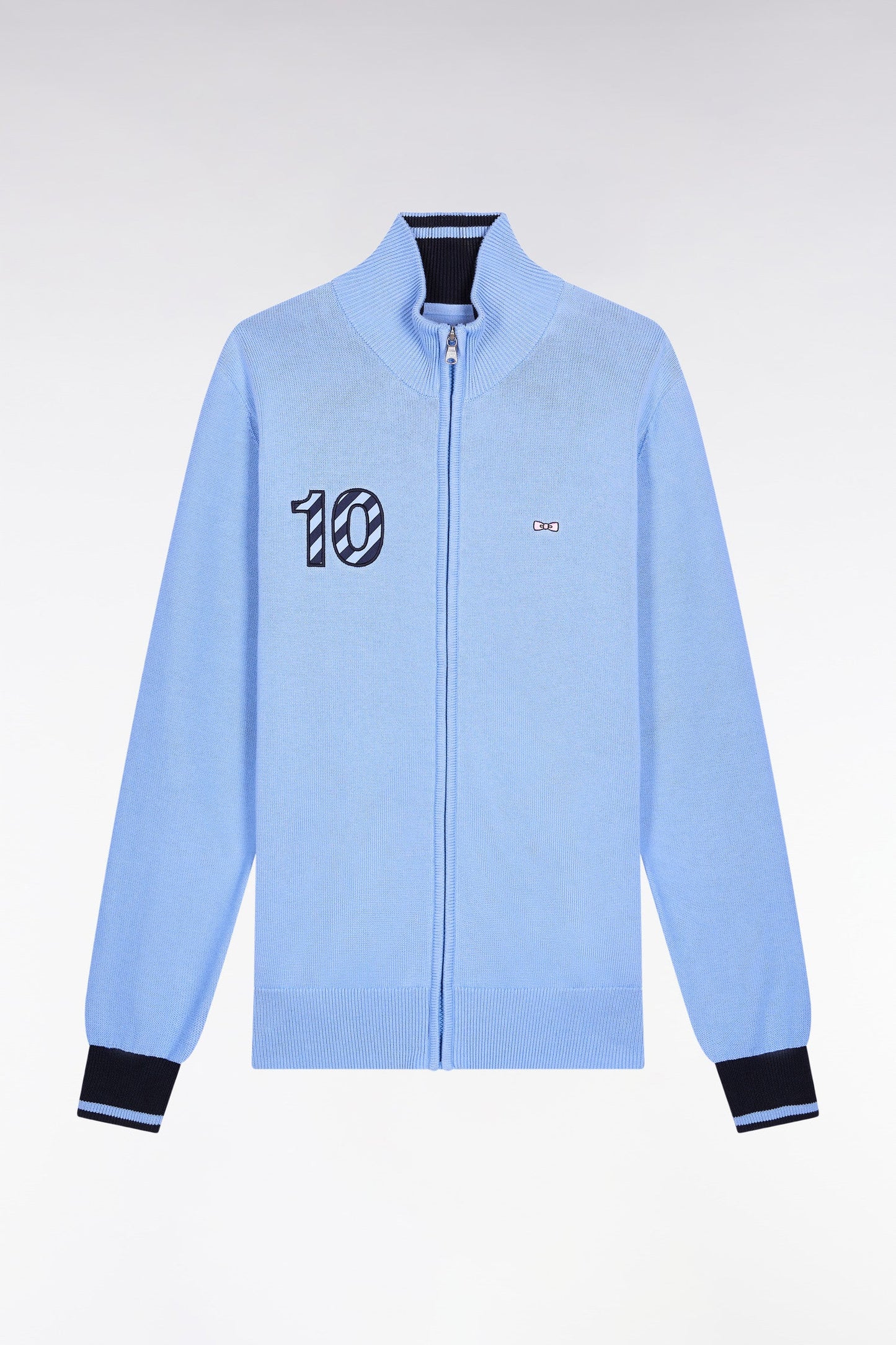 Cardigan zippé en coton marine broderie 10 ciel coupe droite