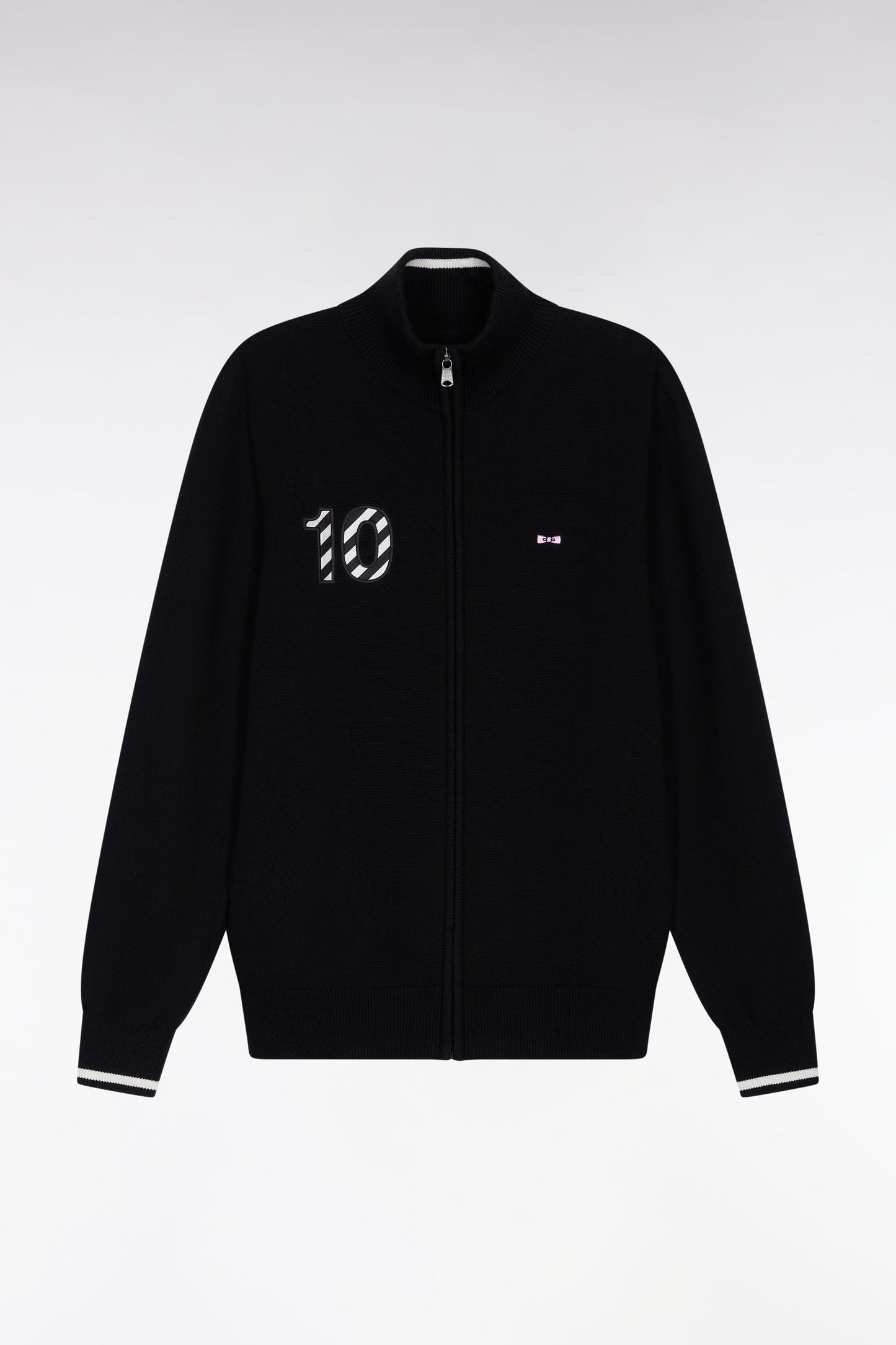 Cardigan zippé en coton marine broderie 10 noir coupe droite