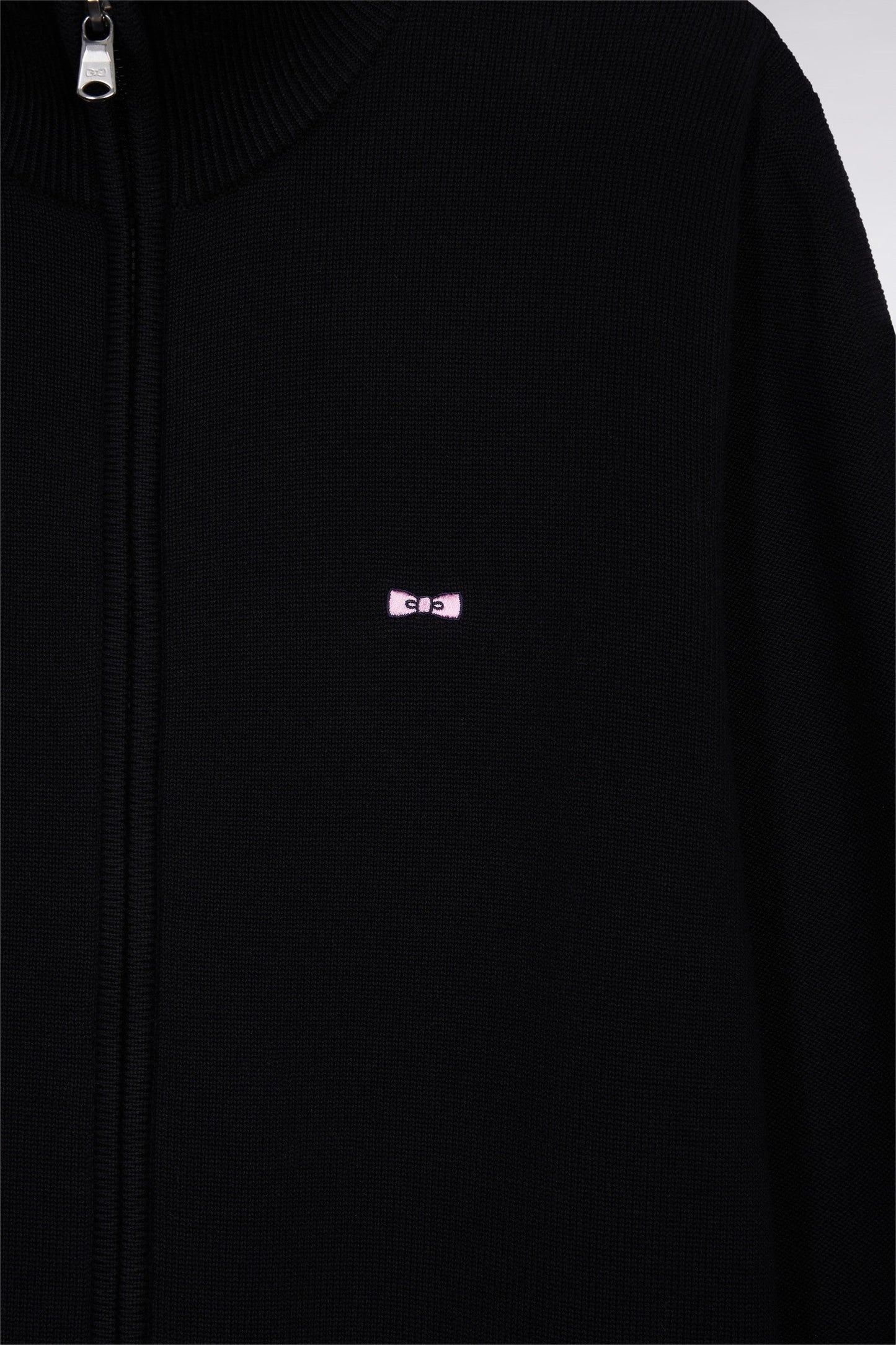 Cardigan zippé en coton marine broderie 10 noir coupe droite