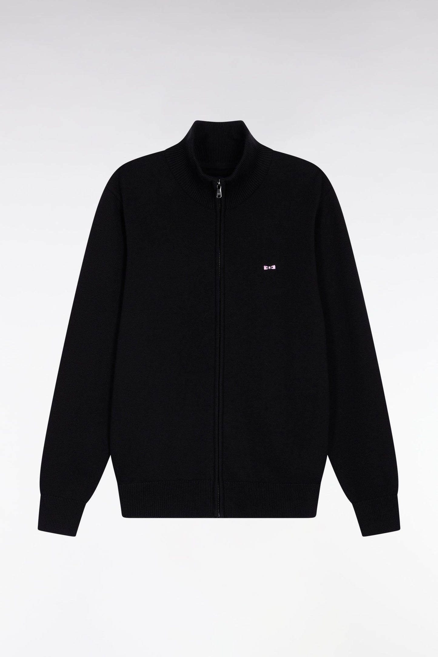 Cardigan zippé en coton noir coupe droite
