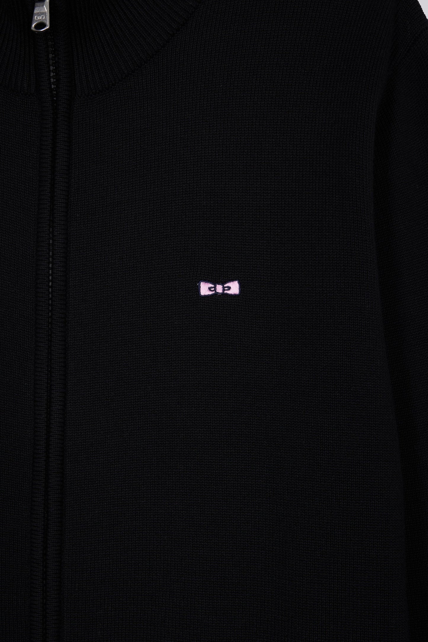 Cardigan zippé en coton noir coupe droite