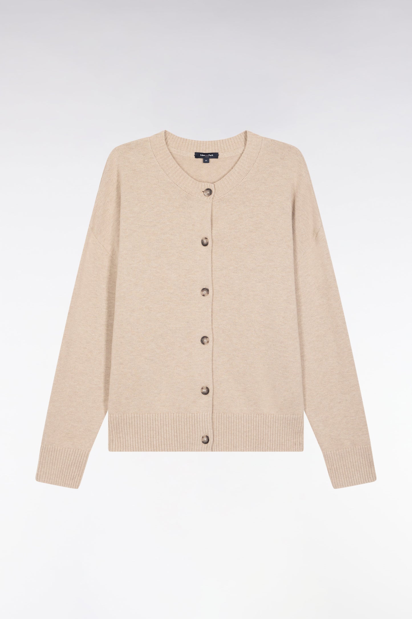 Cardigan en laine et coton beige coupe Relaxed