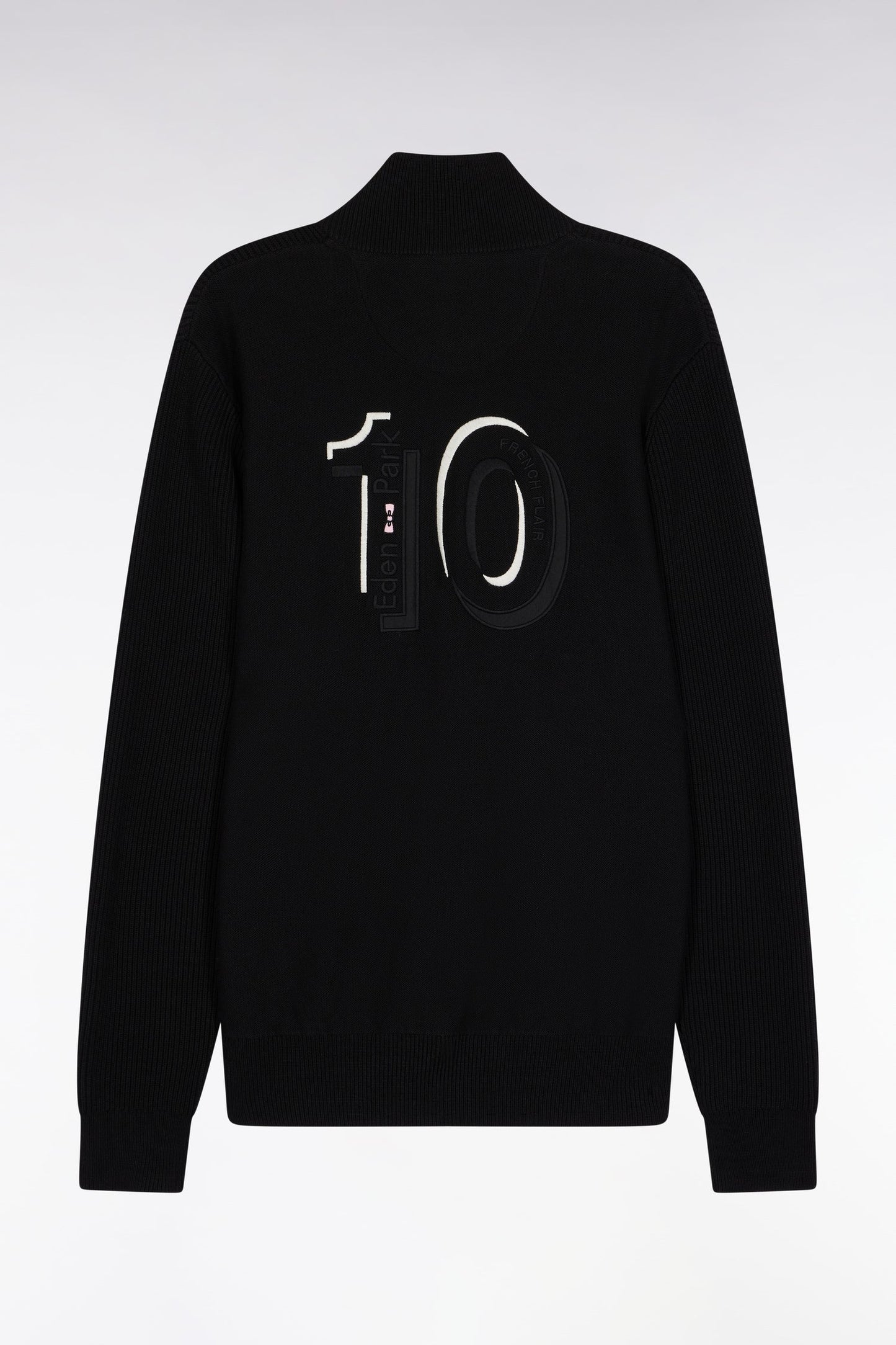 Cardigan zippé en coton noir à rayures grises coupe droite