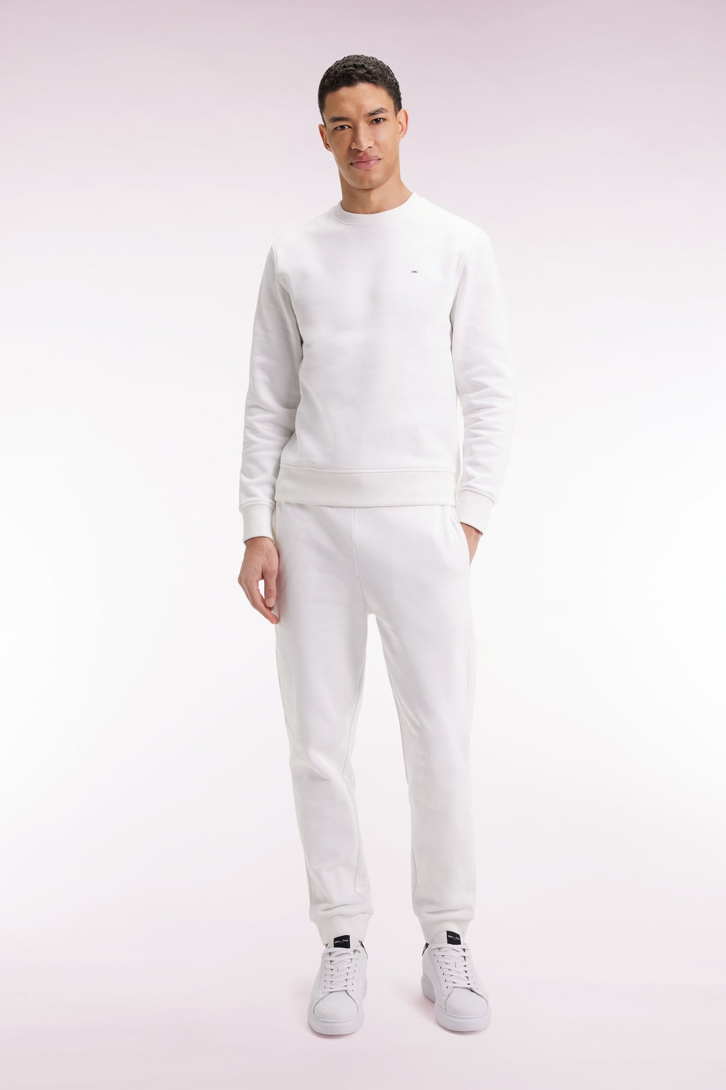 Jogging en molleton gratté blanc coupe droite