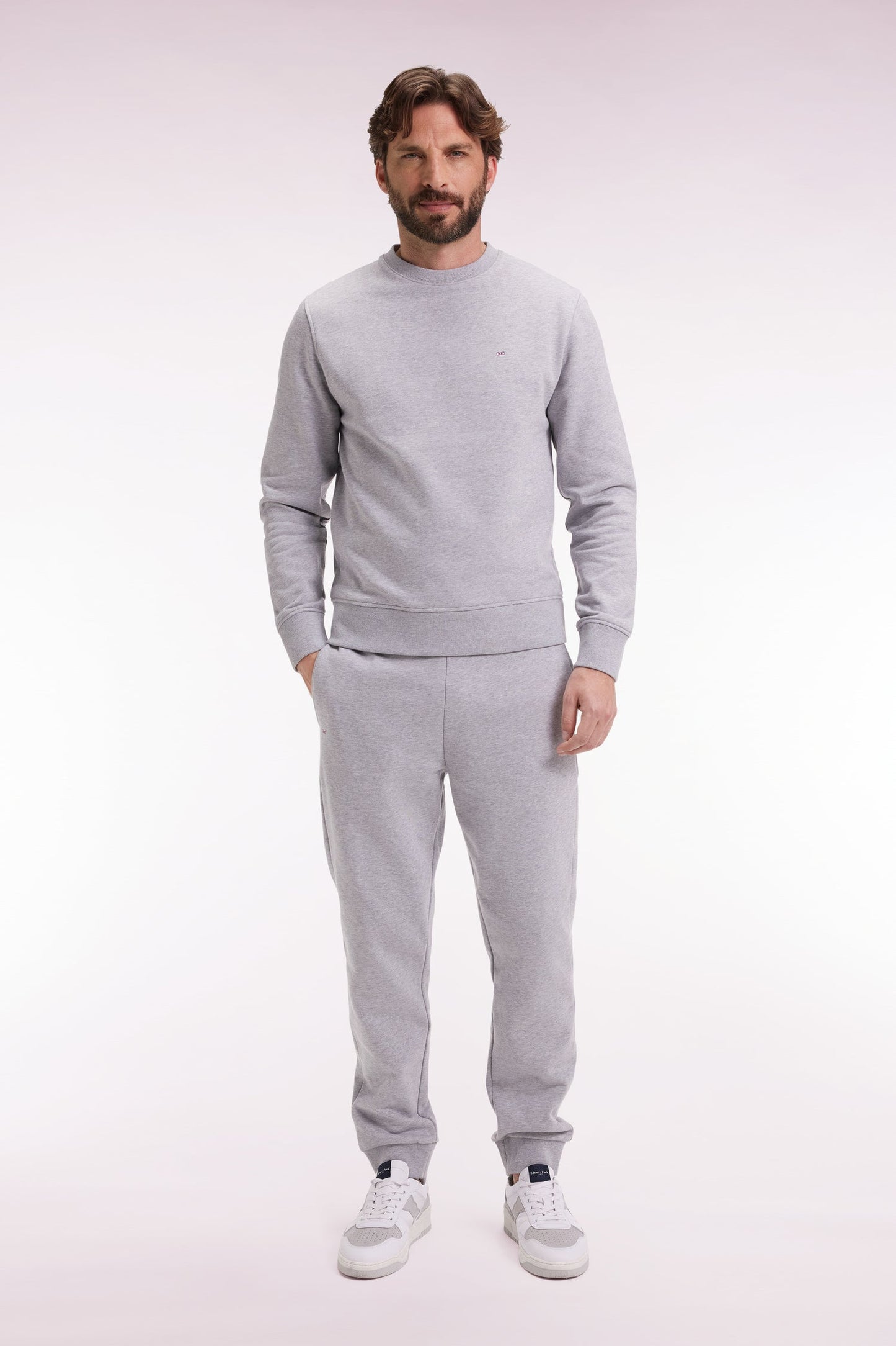 Jogging en molleton gratté gris coupe droite