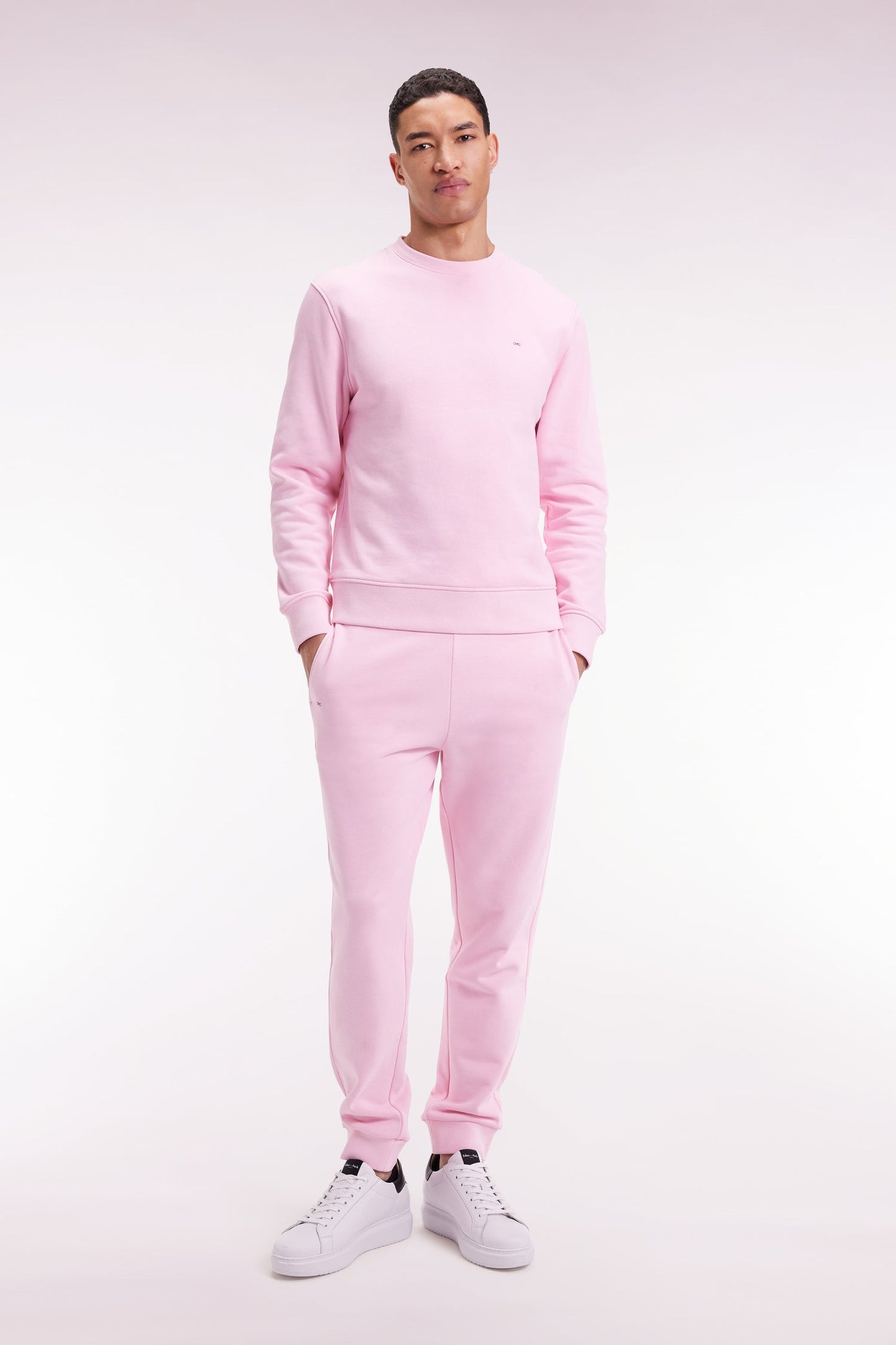 Jogging en molleton gratté rose coupe droite