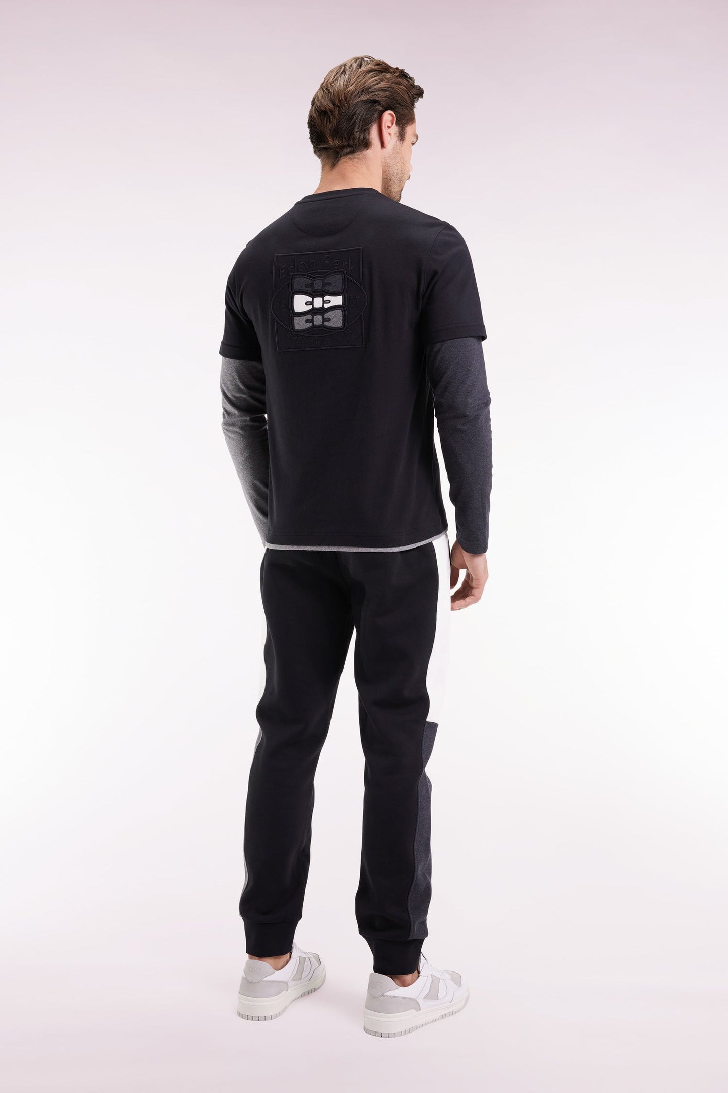 Jogging en molleton gratté noir colorblock coupe droite