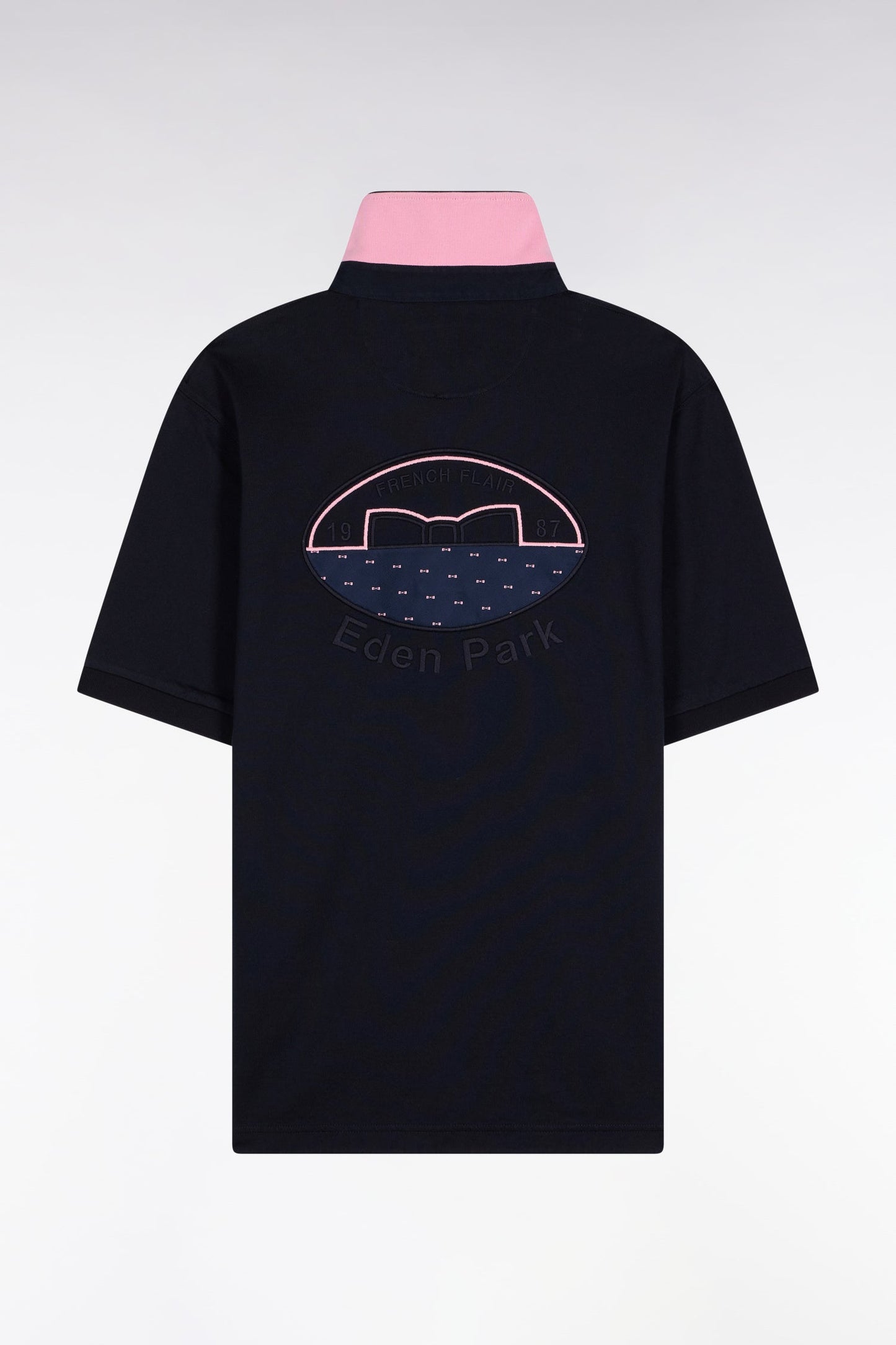 Maillot à manches courtes en coton rayé rose et marine